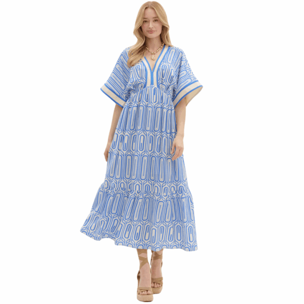 Blue Abstract Print Midi Dress