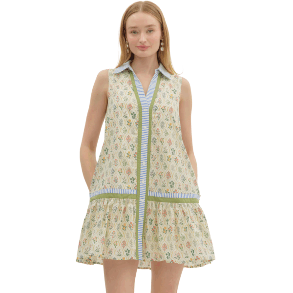 Cream Repeat Sleeveless Floral Dress