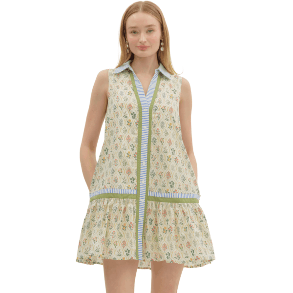 Cream Repeat Sleeveless Floral Dress