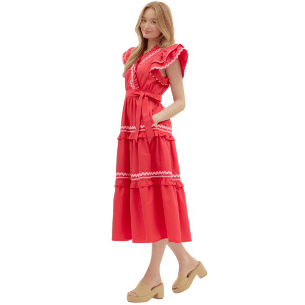 Red Ric Rac Trim Midi Dress - Image 2