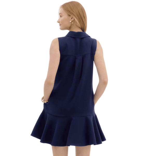 Navy Sleeveless Collared Mini Dress - Image 2
