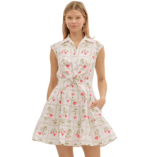 Cream Floral Sleeveless Dress