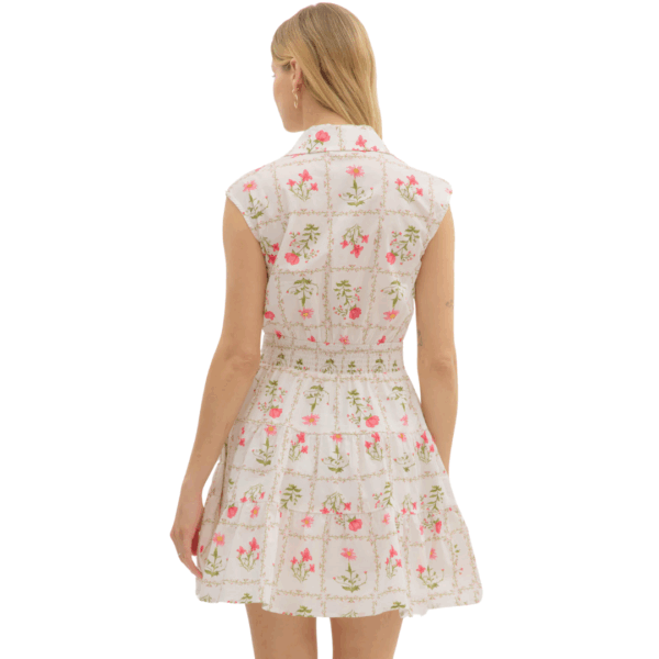 Cream Floral Sleeveless Dress - Image 2