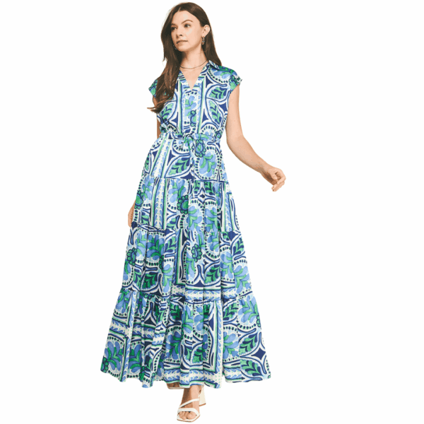 Green and Blue Floral Maxi Dress