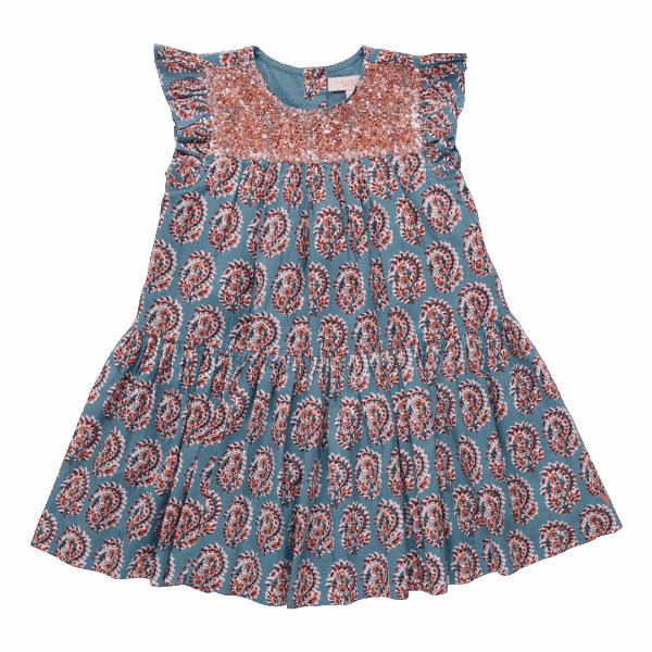 Blue Paisley Fiona Ruffle Dress