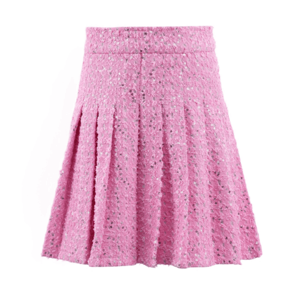 Pink Denim Sparkle Pleated Skirt