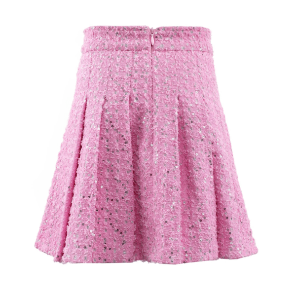 Pink Denim Sparkle Pleated Skirt - Image 2