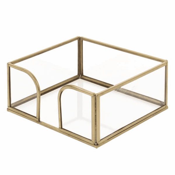 Paper Cocktail Napkin Gold Edge Glass Caddy