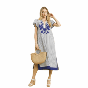 Blue Stripe Applique Midi Dress