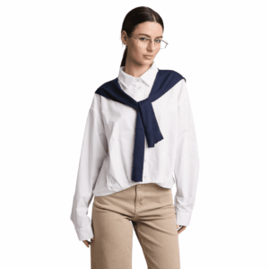 White Button Down with Knit Shawl