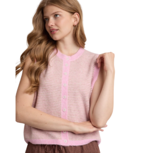 Pink Contrast Striped Sweater Vest