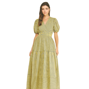 Golden Striped Puffed Maxi Dress