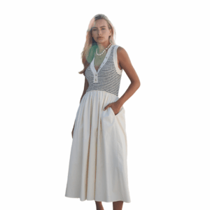 Cream Smocked Bodice Midi Dress