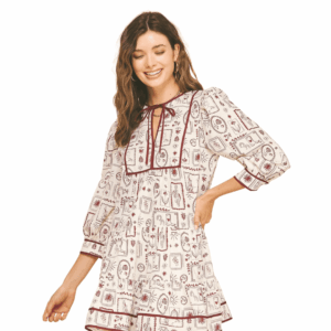 Maroon Print Tiered Mini Dress