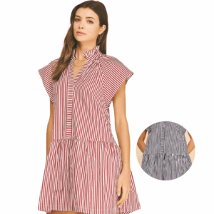 Stripe Ruffle Neck Mini Dress