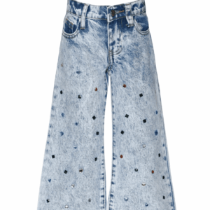 Acid Wash Denim Pants with Rhinestones